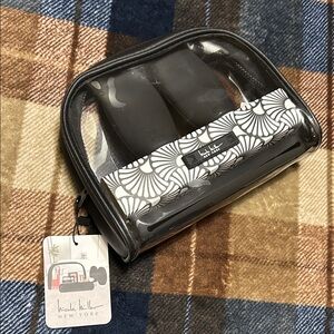 Nicole Miller Cosmetic Case with Silicone Brush Holder and Travel Bottles